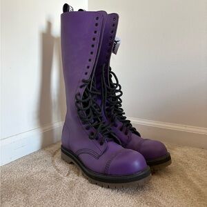 ADIX Combat Boots - Real Leather - Purple Knee High Lace-Up